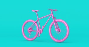 4k Resolution Video: Pink Sport Mountain Bike Mockup in Duotone Style Seamless Looped Rotating on a blue background with luma matte