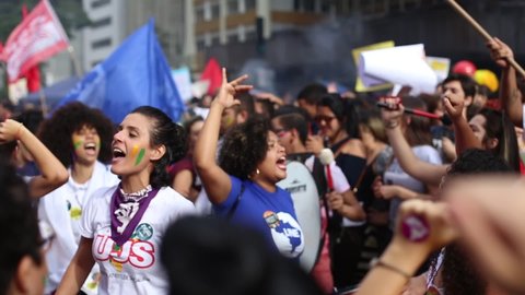 São Paulo, SP, Brazil, May 15, 2019, Student demonstration against the government's announcement about cuts in education spending.