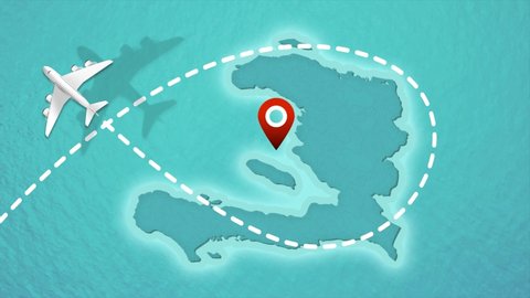 Travel Discover Visit Haiti Airplane Flying over Haiti Map 4K Motion Graphics Animation.