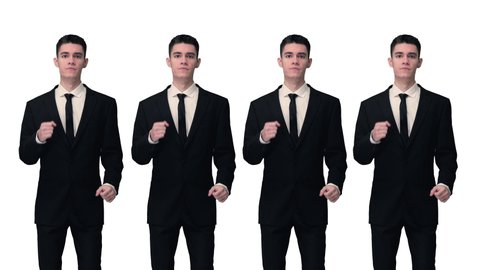 Animation of businessman cloned running against white background