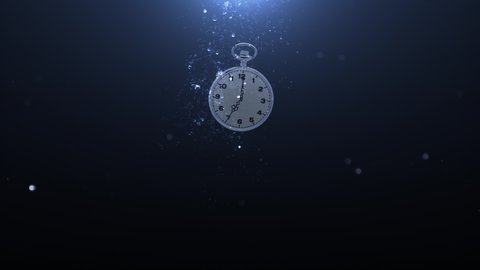 Pocket watch Splash Underwater Background 4K Loop features a pocket watch splashing underwater and then floating back to the surface out of view in a loop