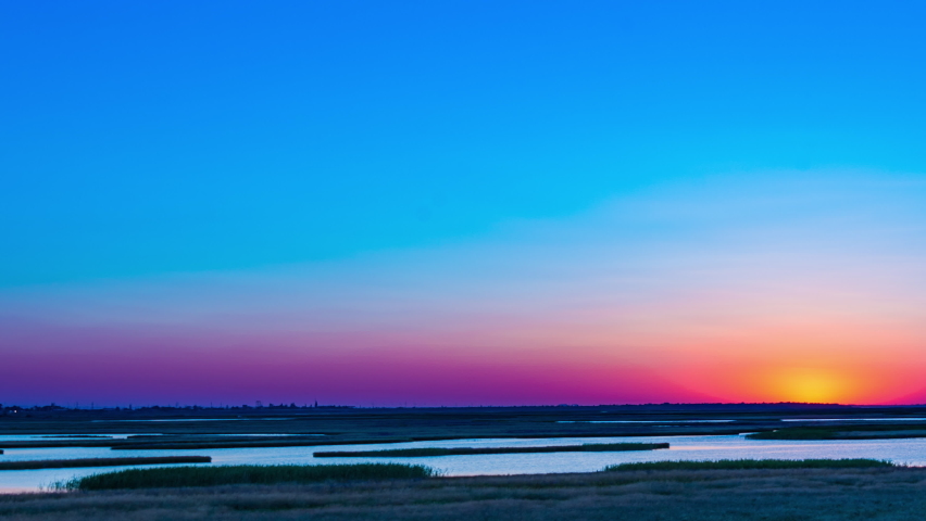 Time lapse of blue sky with sun over river