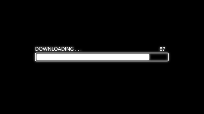 Downloading bar downloading barloading screen pixelated progress animation Loading Transfer Download 0-100% in black background.