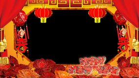 Chinese New Year background video with Alpha, red lantern peony flower pattern background. 2021 Chinese New Year blessing, Asian festival celebration, choose this video for your new year.