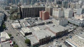 Los Angeles Downtown Fashion District Aerial Forward Tilt Up California USA