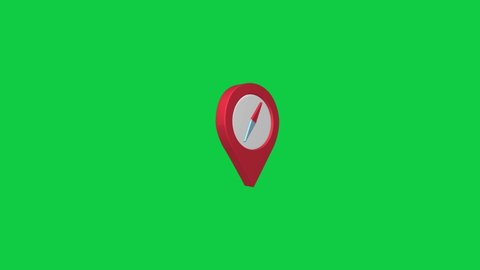 Location Pin Compass 3D Animated Icon on Green Screen Background. 4K Animated 3D Icon to Improve Your Project and Explainer Video.