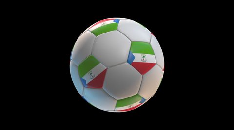 Soccer ball with flag Equatorial Guinea, on black background loop alpha. 3D Rendering