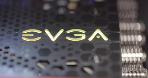BUDAPEST, HUNGARY - CIRCA 2020: EVGA gForce RTX 3080 graphics card, which features Ampere architecture and raytracing technology