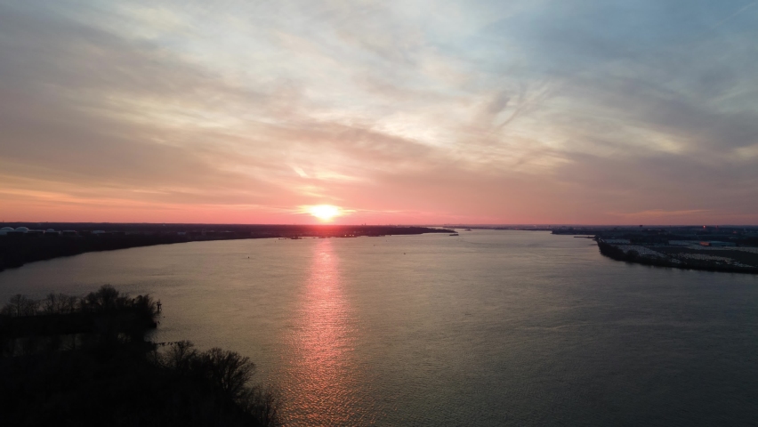 Aerial Timelapse of Sunset over the Delaware River Philadelphia