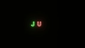 July text neon light colorful on brick wall texture . 3D Rendering Illustration . Neon symbol for July . 4K Resolution Video . Neon light text and wall brick texture simple and elegant