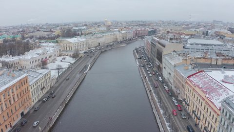drone flight over the center of St. Petersburg, Fontanka river