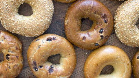 Panning Across a Variety of Freshly Baked Bagels
