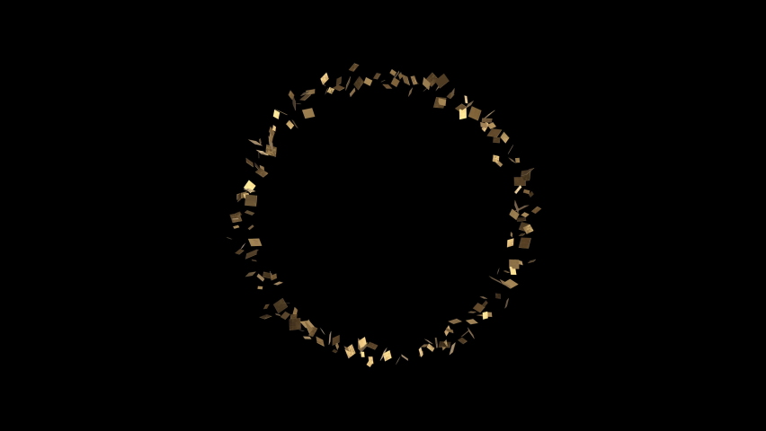 Gold confetti fireworks, 3D elements, ring shaped burst, exploding isolated on black background with alpha matte. | Shutterstock HD Video #1064877514