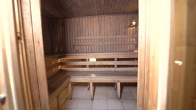 Interior Of Sauna with wood 4k video horizontal good
