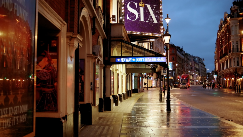 LONDON, circa 2020 - London Theatreland in the West End is now all but deserted after Tier 4 COVID-19 restrictions imposed after a new virus strain
