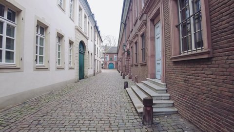 Smooth Walk through a small alley to the Hotel Orangerie in Düsseldorf, NRW, Germany on 02. January 2021