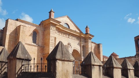 Cathedral of America courtyard, view through the railing. Basilica Cathedral of Santa María la Menor. Santo Domingo, Dominican Republic