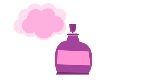 animation of pink perfume bottle spraying. 2d motion