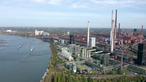 Duisburg, Germany: September 2020: Factories of ThyssenKrupp, one of the world's largest producers in steel industry