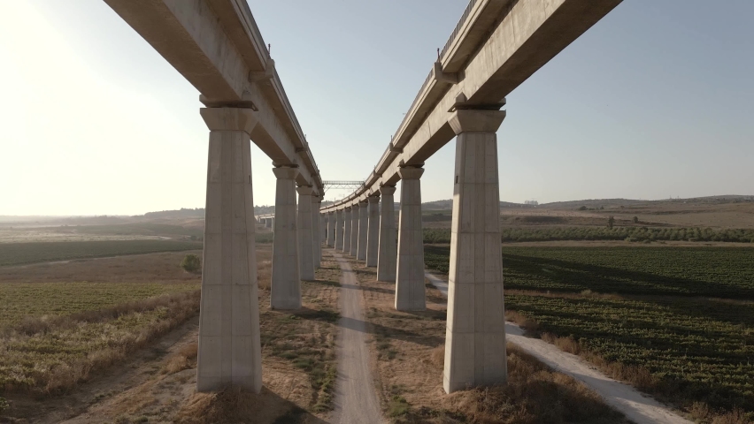 railway bridge aerial sunset in israel
