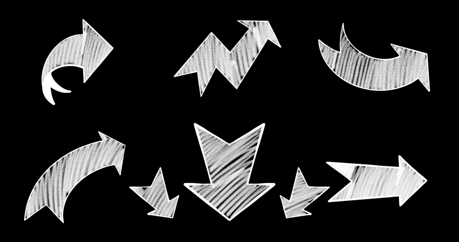 Doodle style arrows. Set of animated hand drawn white arrows isolated on black background. Looped video with Alpha Matte. | Shutterstock HD Video #1064929735