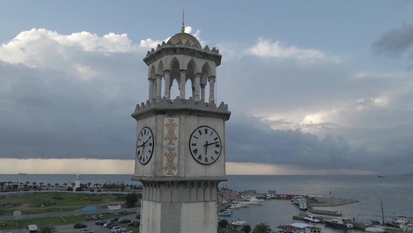 Aerial view of Chacha tower with big clock.