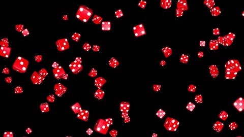 Red Casino Dices Rolling on the Black Loop background. 3d Playing Game with dice. Casino Dice Rolls. Green Screen. Gambling, Chips, Jackpot, Poker, Las Vegas, Game, Money, Roll, Cube, Betting,