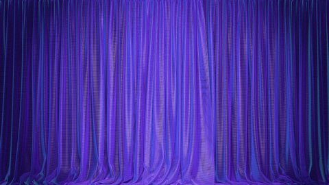 Realistic 1080p 3D animation of the purple transparent window curtains opening. PNG RGB + Alpha. Transparent background.