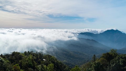Time lapse of moving clouds on top hill from Doi Inthanon National Park, Chiang Mai Thailand.