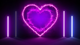 heart neon glow color moving seamless art loop valentine background 