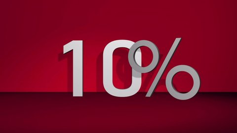 3d animation that shows the number 10%. The percent icon rotates around its axis