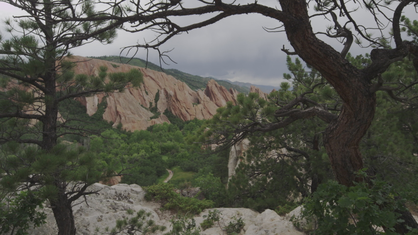 Red Rocks park in stormy summer day, high angle of view