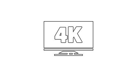 Black line Screen tv with 4k Ultra HD video technology icon isolated on white background. 4K Video motion graphic animation.