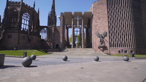 Coventry, United Kingdom (UK) - 06 21 2020: Coventry Cathedral, England during the Covid-19 lockdown.