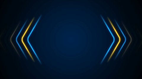 Bright blue yellow abstract neon arrows tech motion design. Futuristic laser sci-fi background. Seamless looping. Video animation Ultra HD 4K 