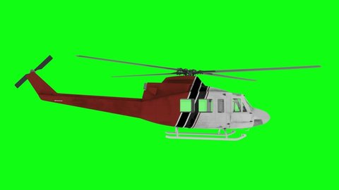 Realistic helicopter flying animation. Side view. Green screen