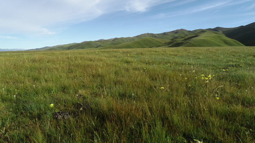 High altitude mountains with grassland landscape
