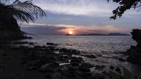 Timelapse of sunset at sea beach, sunset view from Rayang island, Trat, Thailand 