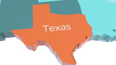 3d map animation showing the state of Texas from the united states of America. Map of Texas.