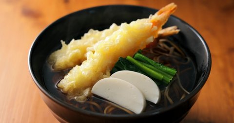 Japanese Tempura prawn soba noodles