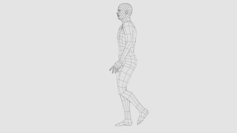 Wireframe walking man, seamless loop animation. 3d rendering