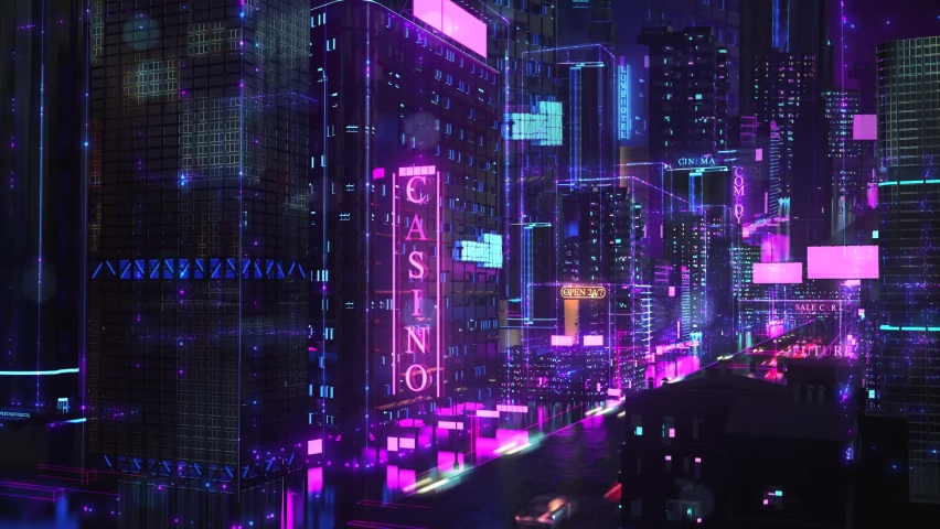3d render, abstract urban virtual realityl. Futuristic motion graphic. Ultra violet neon light glow. Retro-futuristic 80s style in neon city. VJ synthwave looping 3D animation for music video. | Shutterstock HD Video #1065075466