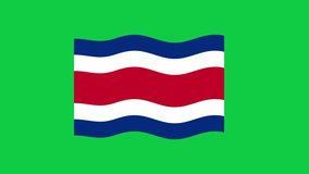 Costa Rica Flag Waving on Green Screen Background. National Flag of Costa Rica. 4K Sign of Costa Rica Seamless Loop Animation. 4K World Flag Motion Design Video.