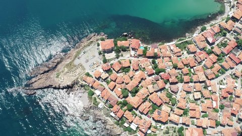 Aerial view of the old town of Sozopol.  Sozopol is an ancient seaside town near Burgas, Bulgaria
