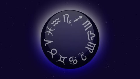 Zodiac sign move in a circle. Astrological horoscope banner 4k video.