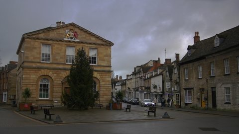 Woodstock, Oxfordshire, UK - 03-01-2021: The town hall in Woodstock, West Oxfordshire, UK. Winter