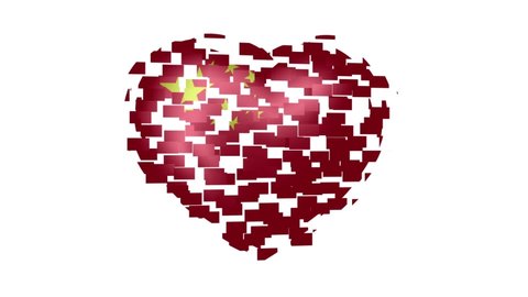 Animated flag of China in heart shape. Flag of China animated banner.