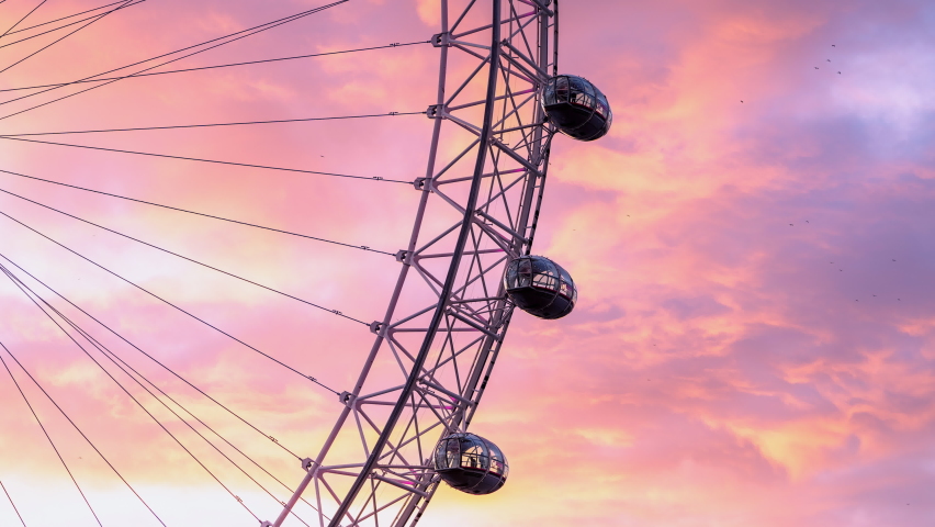 London, England, UK - 11 December, 2020: Time lapse Closed up of London Eye at sunset in autumn