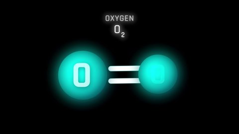 Oxygen Molecular Structure Symbol Neon Glow and Futuristic Animation on black background