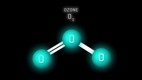 Ozone or O3 Structure Symbol Neon Glow and Futuristic Animation on black background